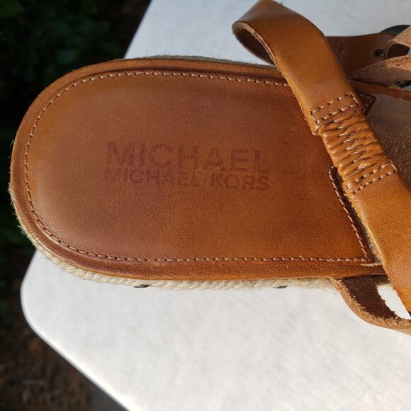 MICHAEL KORS | Tan Leather Slingback Wedge Heels - Picture 10 of 13